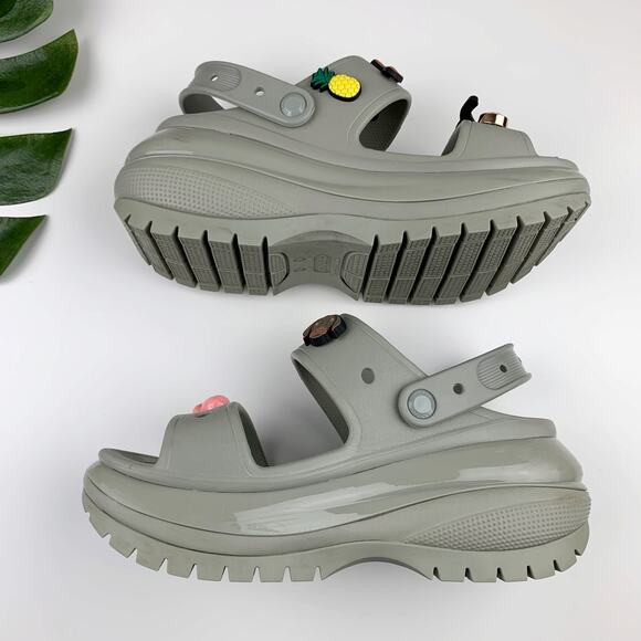 Crocs Classic Mega Crush Sandals Chunky Platform Grey Jibbitz Women's 10 - Picture 9 of 13